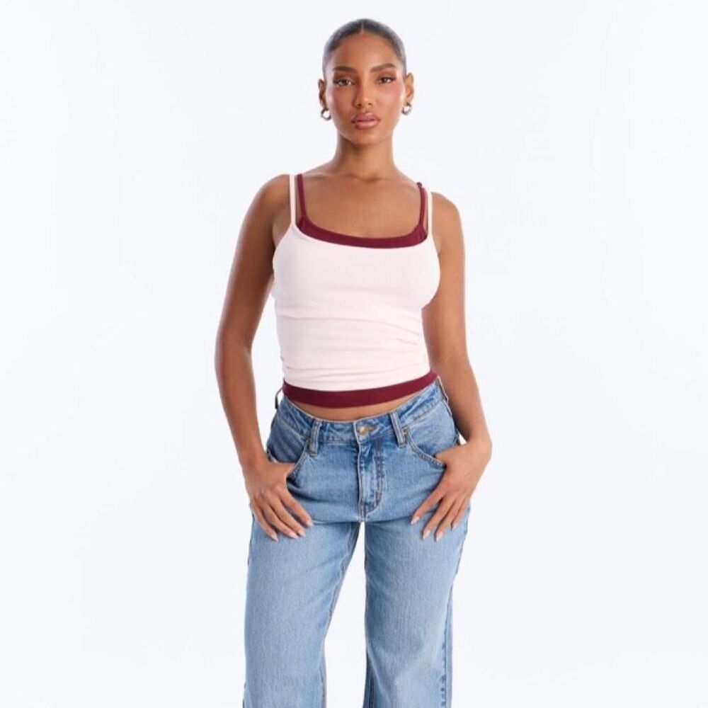 Brand new Fashion Nova pink and burgundy double-layered tank top